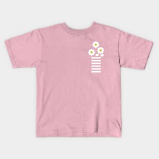 Pretty white abstract flowers design on baby pink background Kids T-Shirt